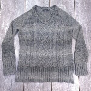 Prana Sweater Womens Small Grey Cable Knit V-Neck Ombre Long Sleeve Pullover